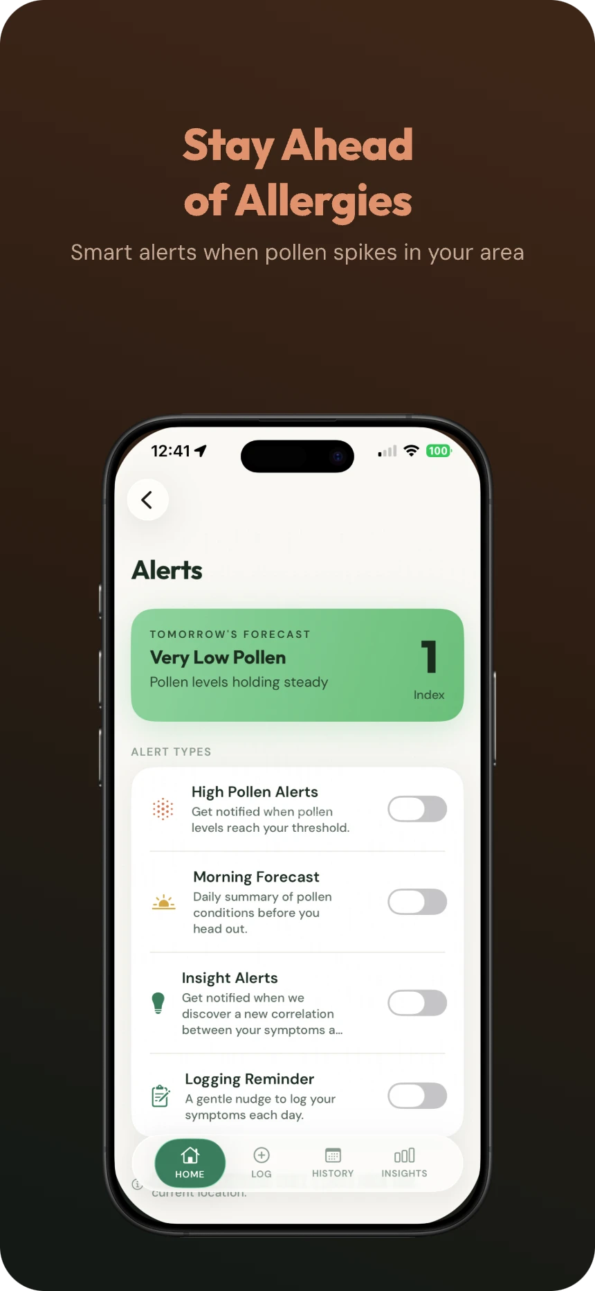Alert notifications for high pollen levels